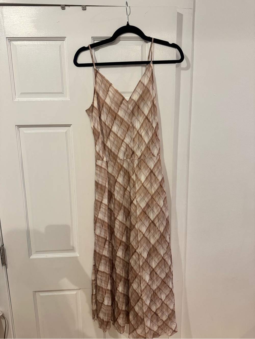 Vince Beige and Brown Plaid Maxi Slip Dress